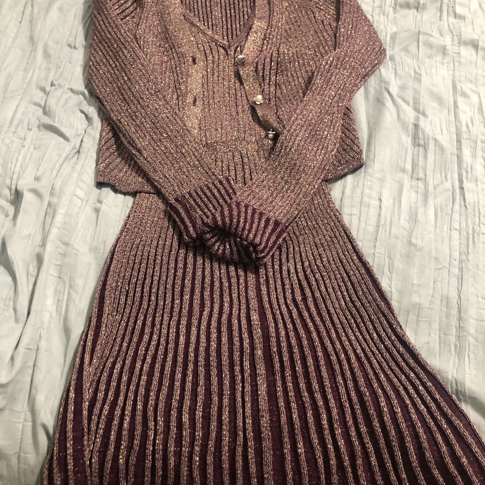 Taylor Shimmering Knit Dress and Cardigan Set